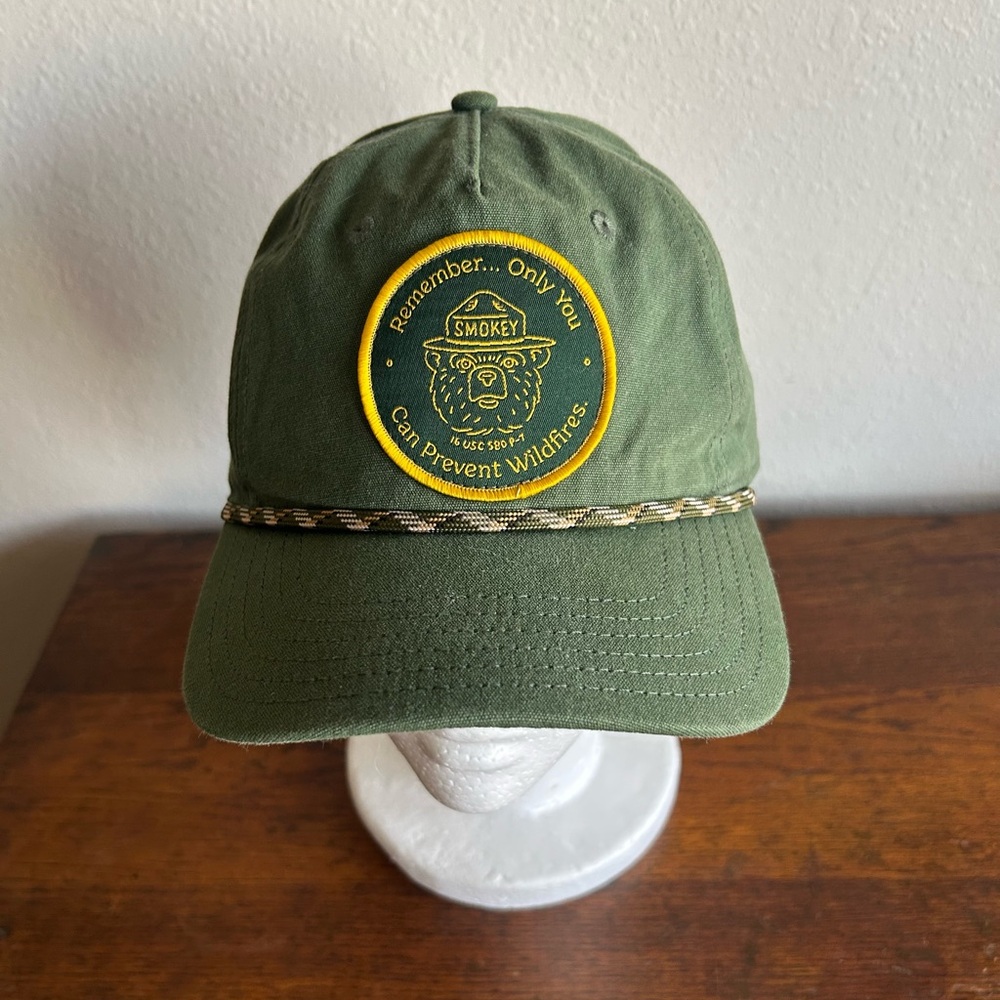 MAD Engine Green Smokey The Bear Snap Back Rope Baseball Hat Green Nostalgic